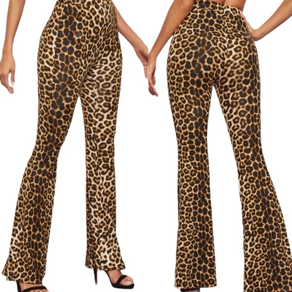 High Waisted Leopard Flare Pants - Picture 2 of 4